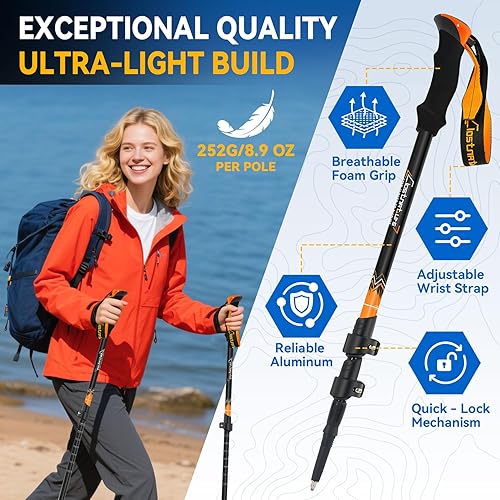 Miniatura 3 de Clostnature Trekking Poles for Hiking Collapsible Lightweight Hiking Poles, 2 Pack Aluminum Walking Sticks for Women, Men, Seniors, Retractable