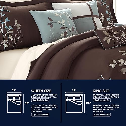 Miniatura 6 de Chic Home Bliss Garden - Juego de edredón bordado de 8 piezas, tamaño Queen, color marrón