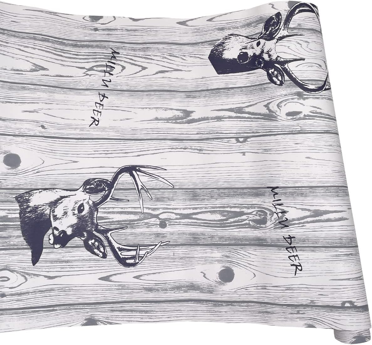 19.68ft Roll Wildlife Shelf and Drawer Liner Rustic Deer Farmhouse Wall Protector Gray Woodgrain Peel and Stick Cabinet Countertops Decor Furniture Vinyl Paper (M-236.2x17.7 Inch)