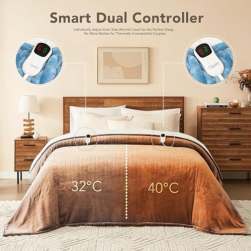Miniatura 7 de Homemate Manta térmica eléctrica tamaño matrimonial, manta de cama térmica de 72 x 84 pulgadas con 10 niveles de calefacción, 8 horas de apagado