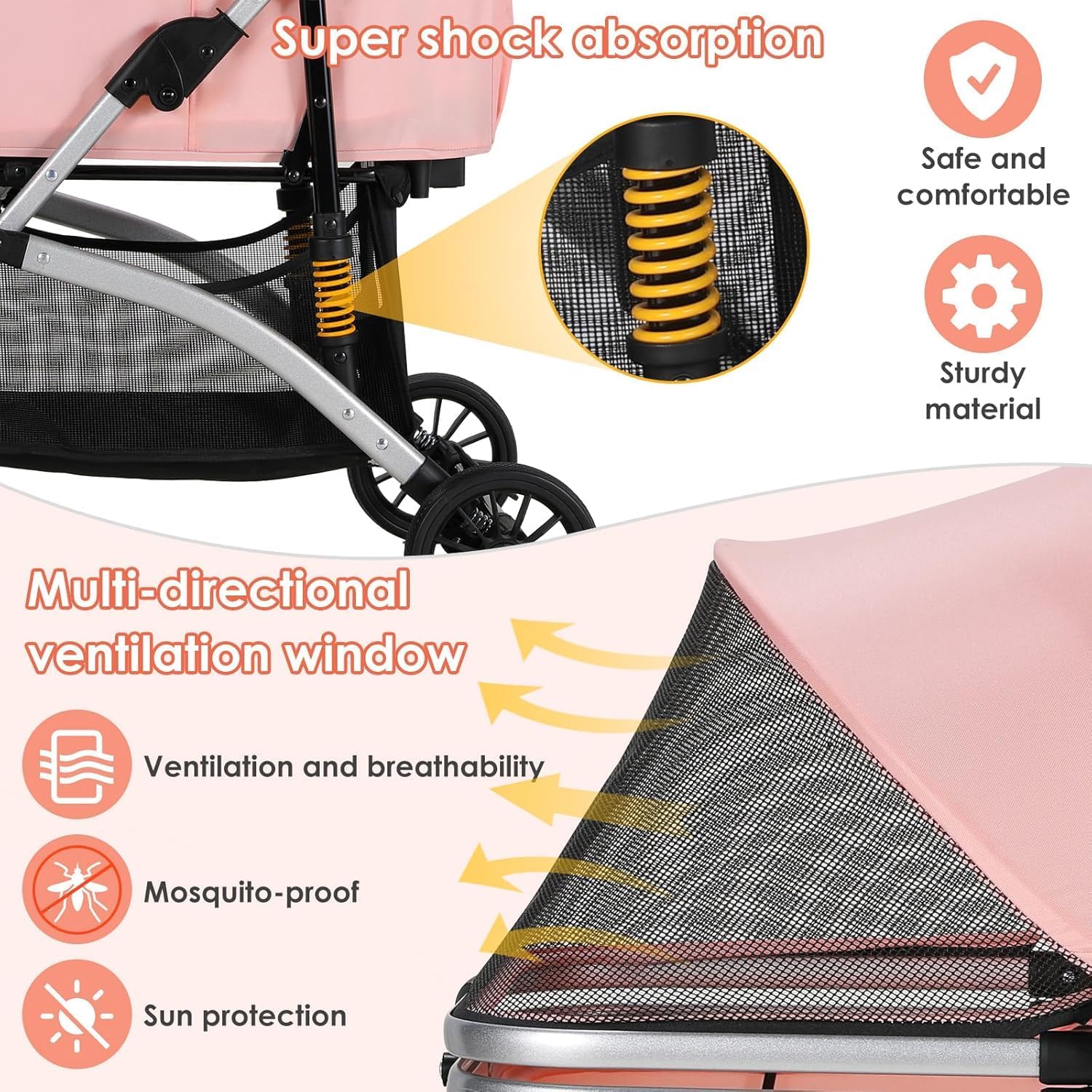 3 in 1 Pet Stroller Dog Pram,Foldable Dog Stroller for Small Dogs, Lightweight Foldable Dog Buggy & Cat Stroller for Small to Medium Pets up to 20kg / 44lbs