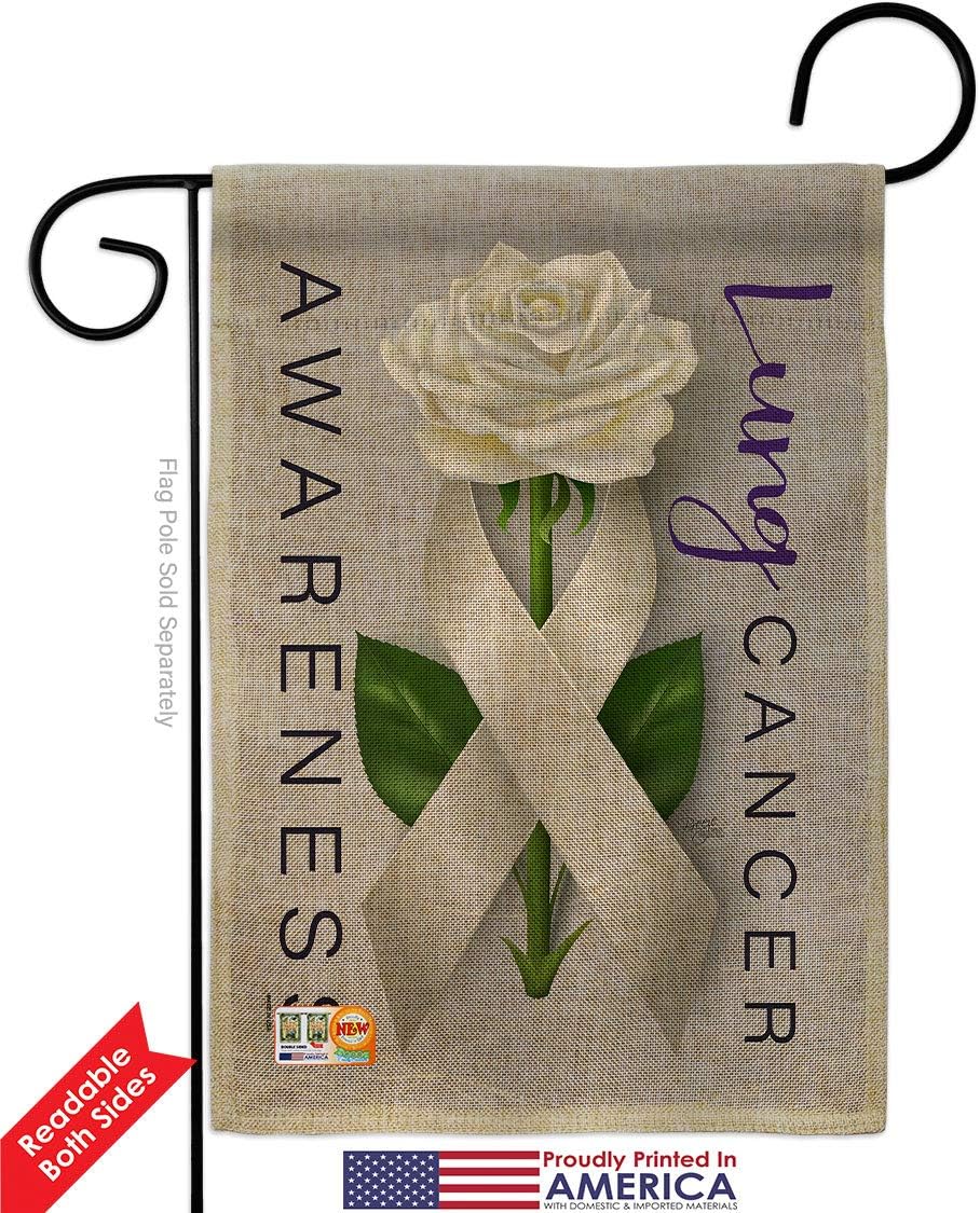 Lung Cancer Awareness Burlap Burlap Garden Flag Support Inspirational Survivor Ribbon Prevention Autism Breast BLM Small Decorative Gift Yard House Banner Double-Sided Made In USA 13 X 18.5