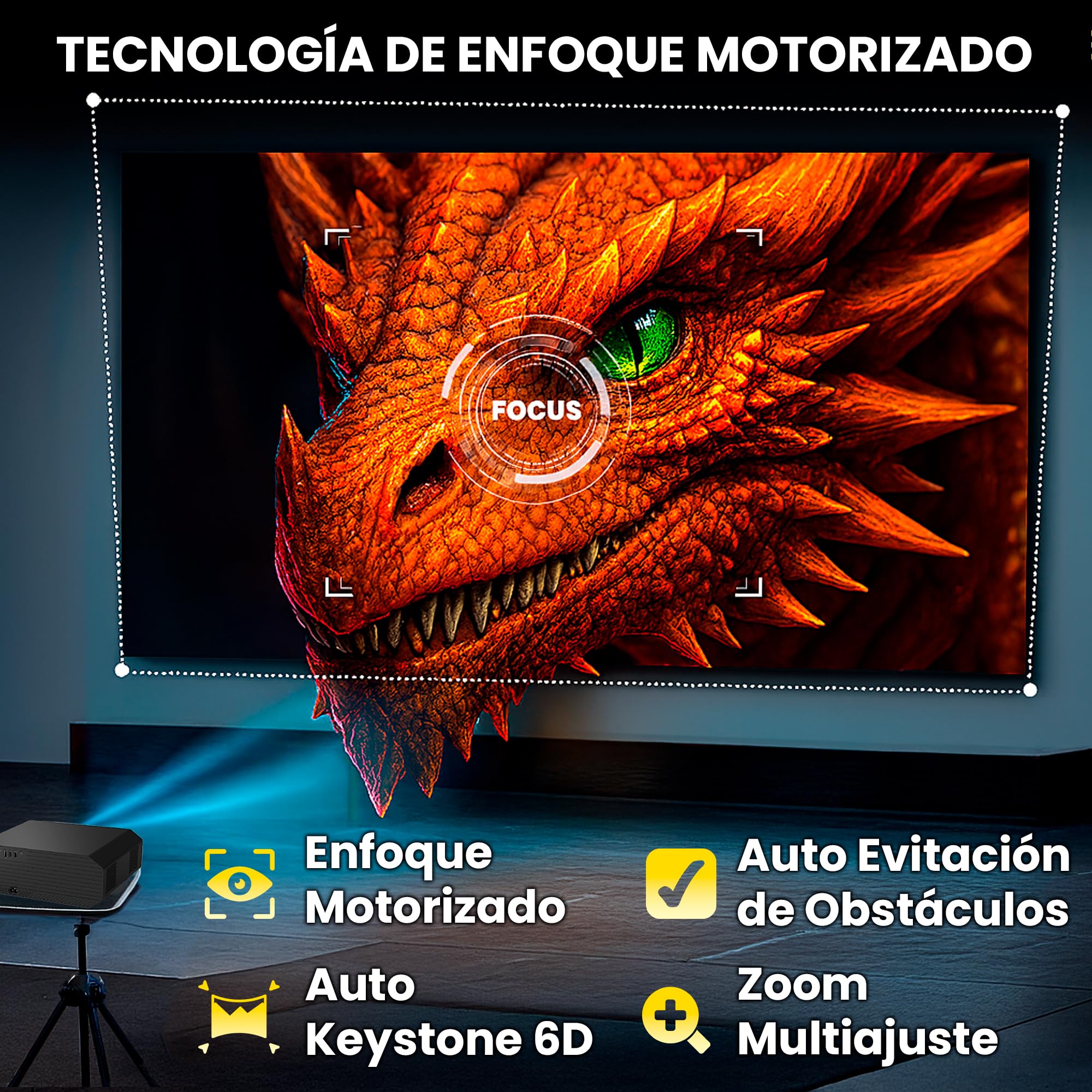 Vidéoprojecteur 1800 ANSI lumens, home cinéma et présentations, mise au point motorisée, Keystone 4D, zoom numérique, HDMI, USB-C, jack 3.5, haut-parleur 10W (GoogleTV licencié)