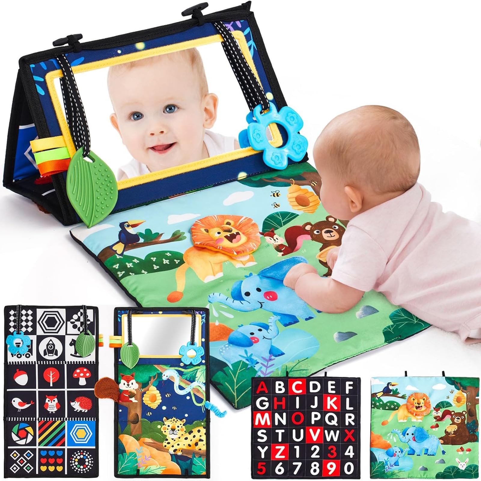 hahaland Jouet d'Éveil Bébé 6 Mois avec Miroir Éveil Montessori Noir et Blanc Jouets Sensoriels pour Tout-Petits, Cadeau pour Bébé Naissance Fille Garcon 0 3 6 12 Mois