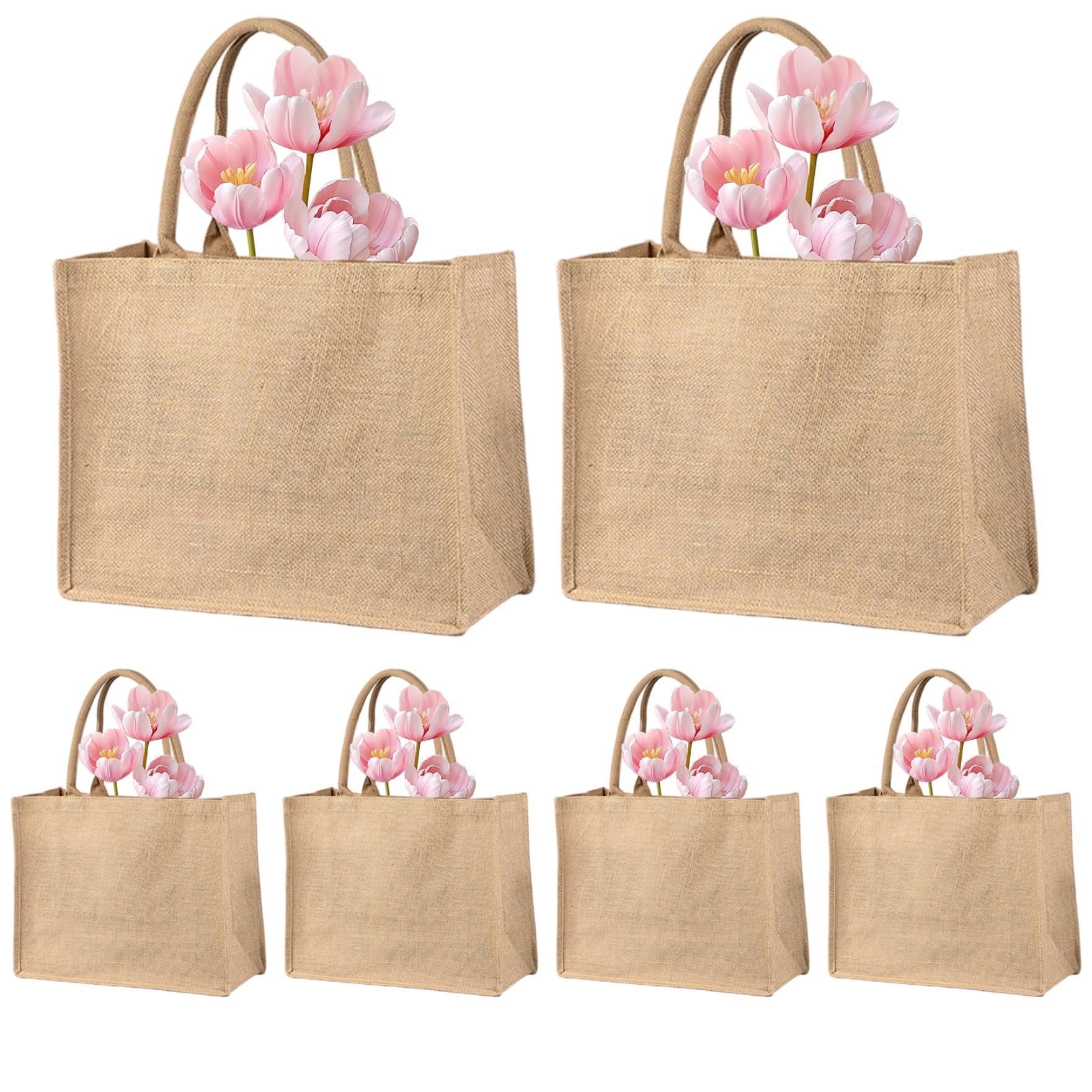 Borsa in tela di iuta da 6 pezzi Borsa in tela resistente da 12x15x5, 5 pollici con manico per borse per la spesa, la spesa, il matrimonio, le gite
