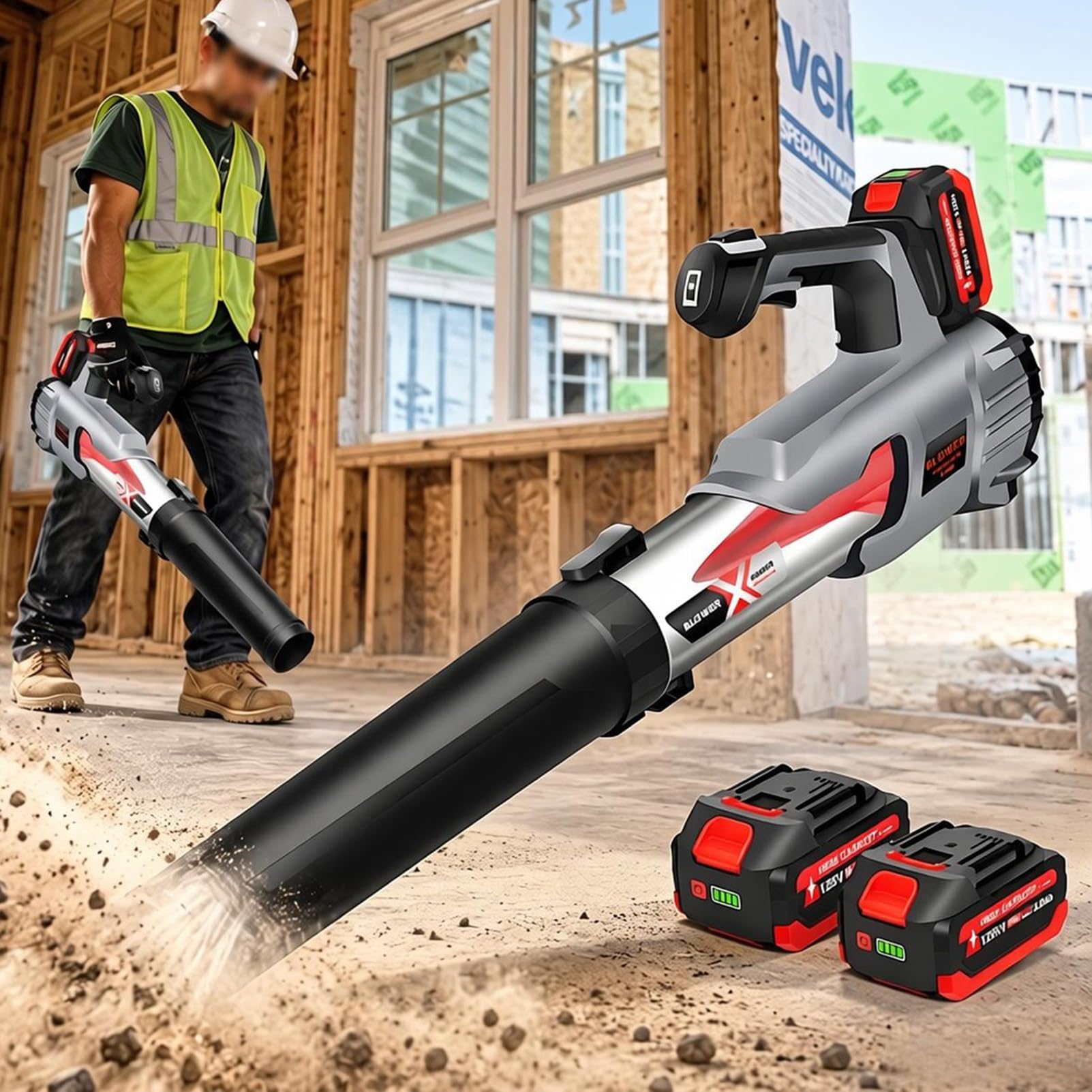 Soplador De Hojas Inalámbrico para Jardín con 2 Baterías 4000 Mah