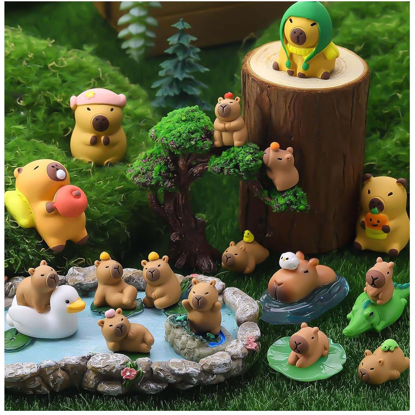 GSrenyu 20 Pcs Mini Resin Capybara Animals Figures Mini Capybara Cake Topper Capybaras Cake Decorations For Birthday Gifts, Cupcake, Home Decor,DIY, Aquarium Craft, Dollhouse