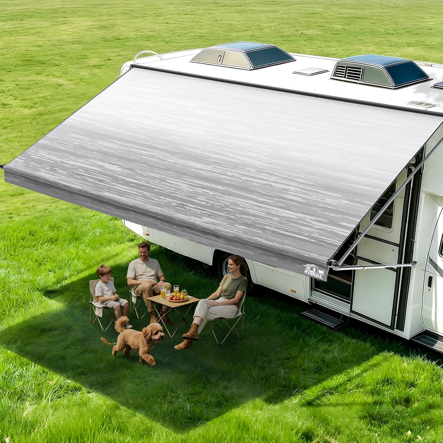 RV Awning Fabric Replacement 13'2" – Camper Awning Replacement, 19.5oz Heavy Duty Vinyl Camper Awning, UV & Weather Resistant, Universal Awning for RVs, Motorhomes, Campers (Gray Fade, 14FT)