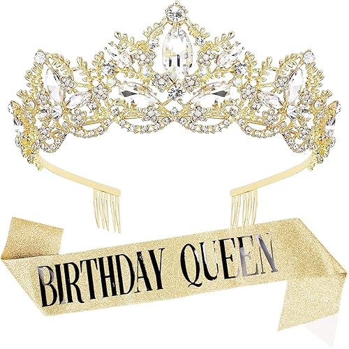 Juego de tiaras y tiaras de cumpleaños para mujer, tiaras y coronas de cumpleaños para niñas, kit de decoración de cumpleaños, diadema de diamantes