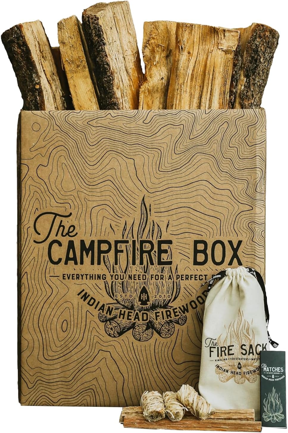 The New Mexico Piñon Campfire Box: Complete Campfire kit - 2 Cubic ft. of Kiln Dried Piñon + The Fire Sack(4 Premium Firestarters, Ample fatwood kindling & Box of Matches), Brown