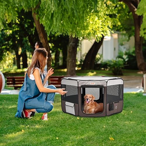 Miniatura 8 de VEVOR Corralito plegable portátil para mascotas, corral para perros y gatos de 46 pulgadas + funda de transporte gratis + cuenco de viaje gratis,