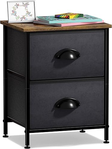 Miniatura 15 de Sorbus Cómoda de mesita de noche con 3 cajones de madera sintética, mesita de noche con almacenamiento, marco de acero, parte superior de madera,