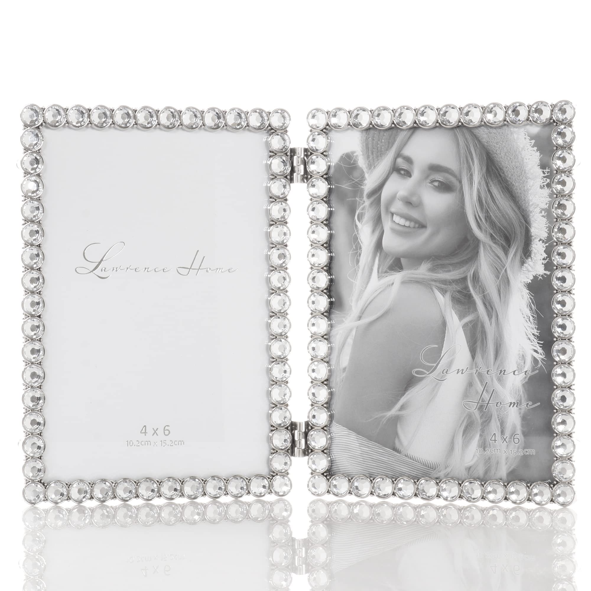 Cadre photo double en métal argenté brillant 10x15 cm à offrir pour un anniversaire
