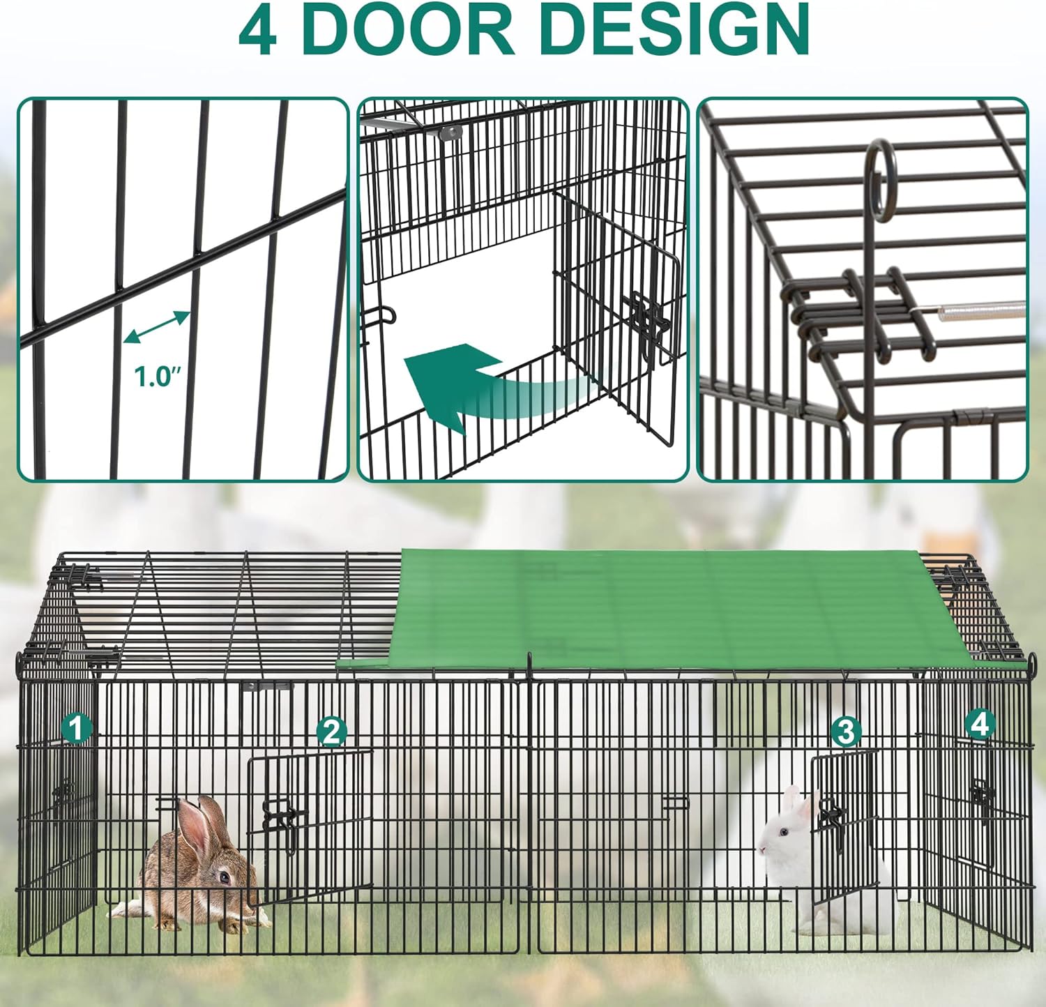 Large Black Metal Chicken Coop with Green Weatherproof Cover