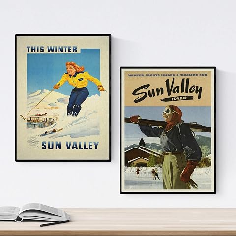 Nacnic Posters Vintage. Posters Publicidad del Mundo. Dos láminas Vintage de esquí en USA. Tamaño A4