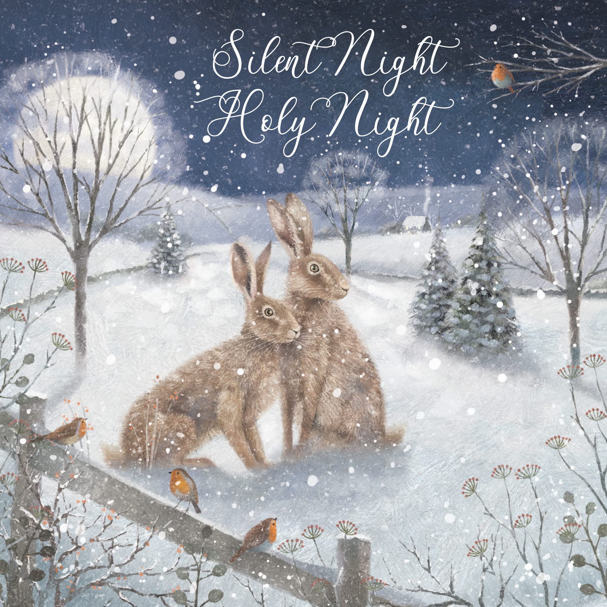Hunts England, Individual Christian Religious Christmas Card, Silent Night Holy Night, 'Snowy Hares', Christmas Carol - Image 2