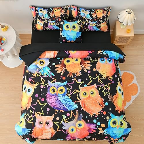 Miniatura 1 de DORCAS Juego de edredón de tamaño individual con diseño de búho lindo para niñas, juegos de ropa de cama de 6 piezas con edredón, sábanas, fundas de