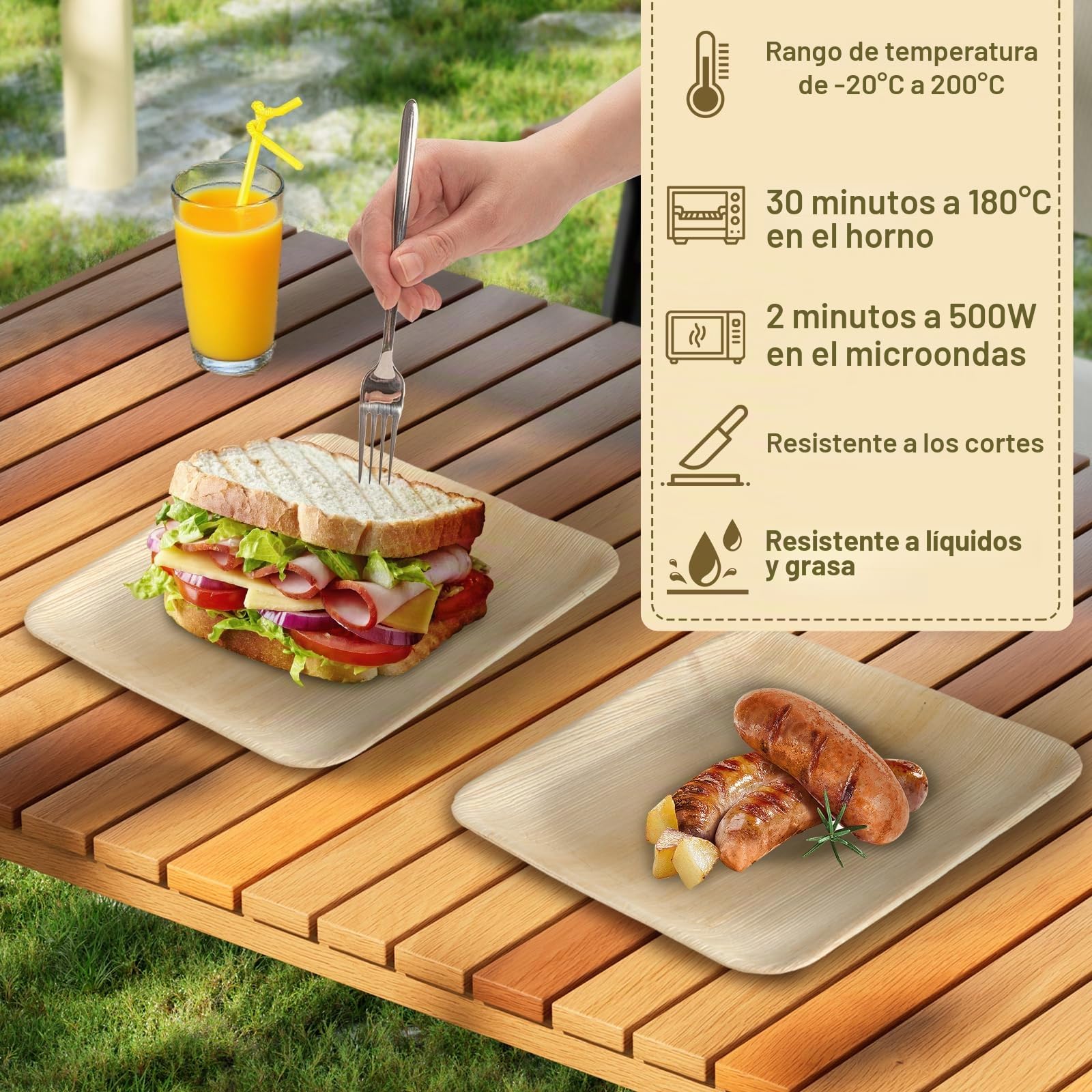 KITDAHOM 25 Platos de Hoja de Palma - Platos Naturales 25 x 25 cm - Material de Hoja de Palma - Vajilla Desechable Compostable y Resistente para Fiesta, Boda, Barbacoa, Picnic
