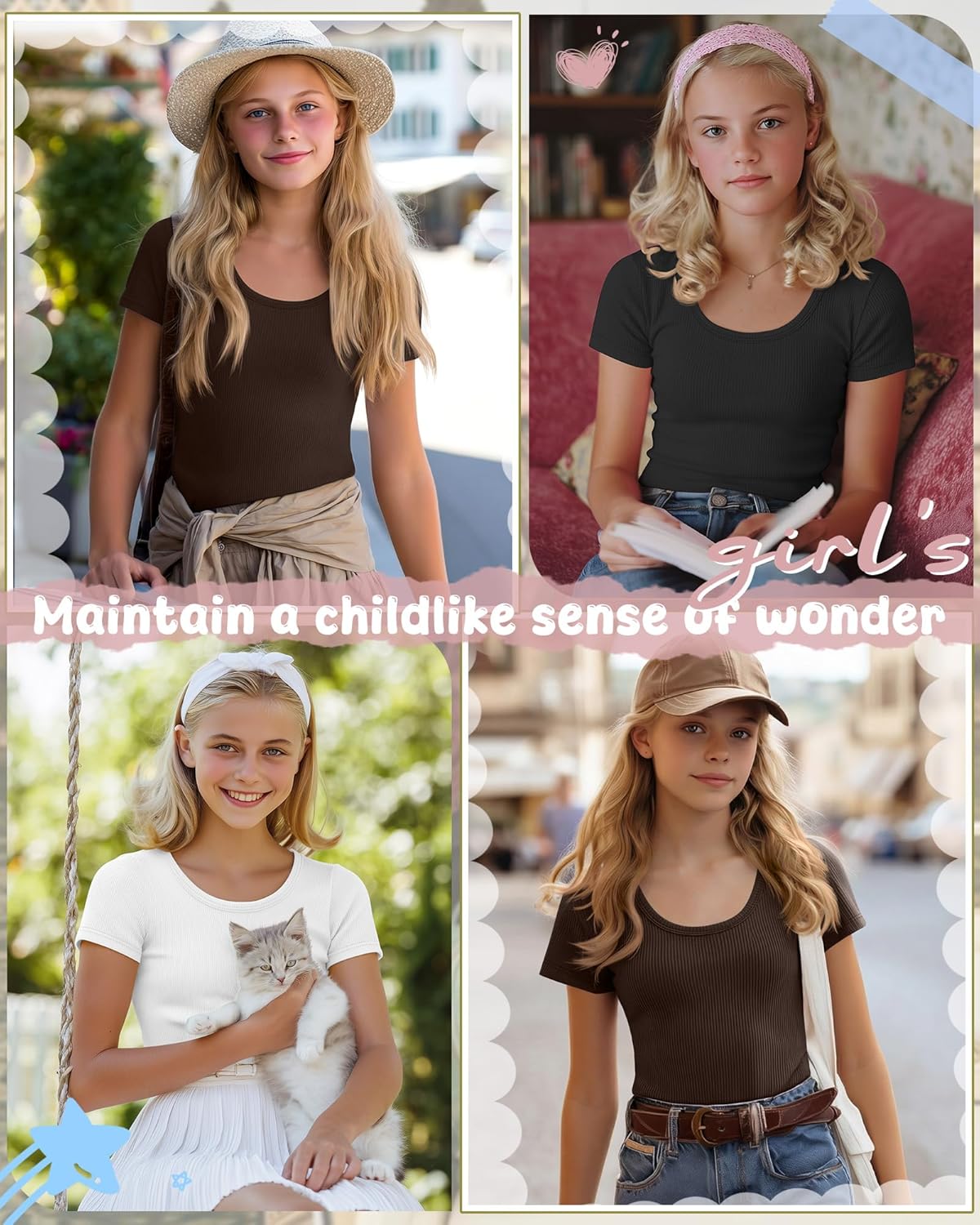 3 Pack Girls Short Sleeve Shirts Ribbed Knit Scoop Neck T-Shirts Kids Solid Tops Slim Fit Casual Tees 5-14 Years - Image 2