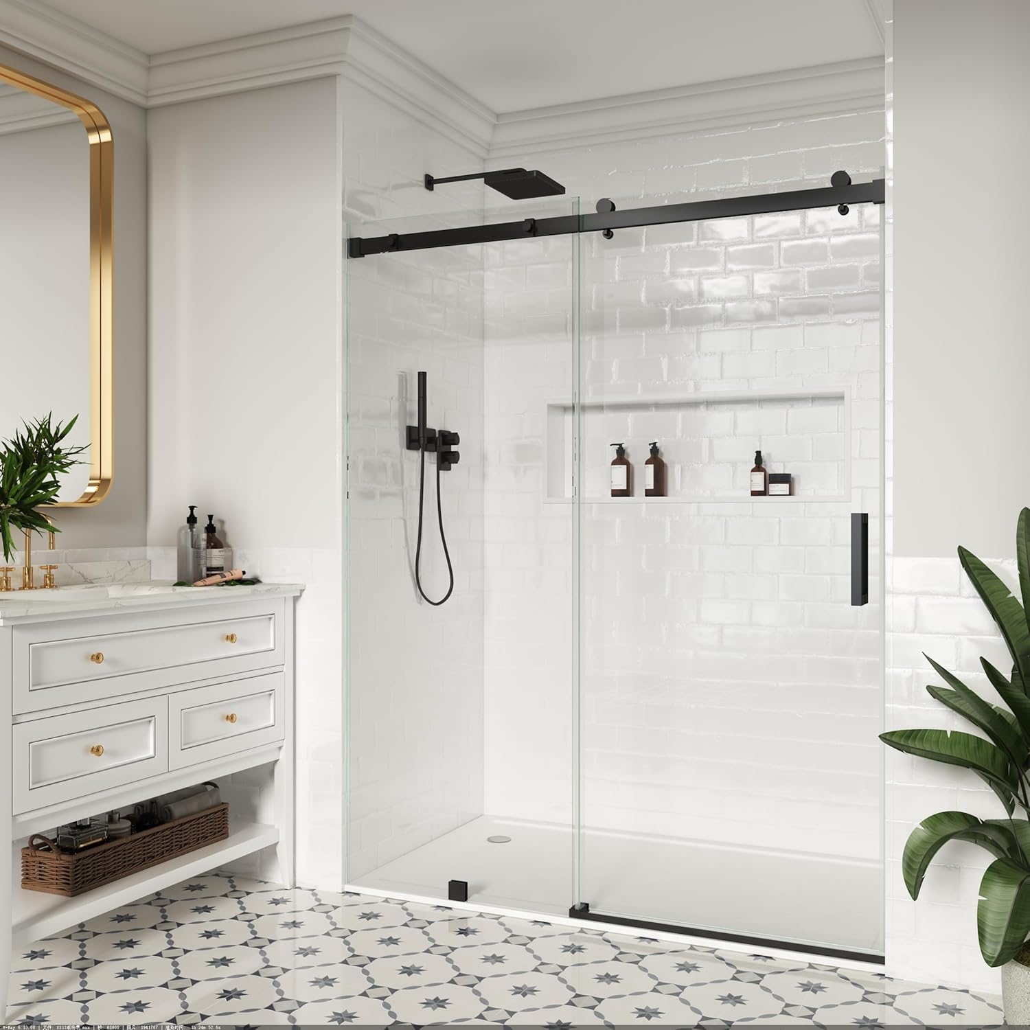 Frameless Soft Close Shower Door, 56"~60 "W x 76 "H, 3/8"(10mm) Clear Tempered Glass, Single Sliding Bathroom Shower Door, Matte Black Finish SS13