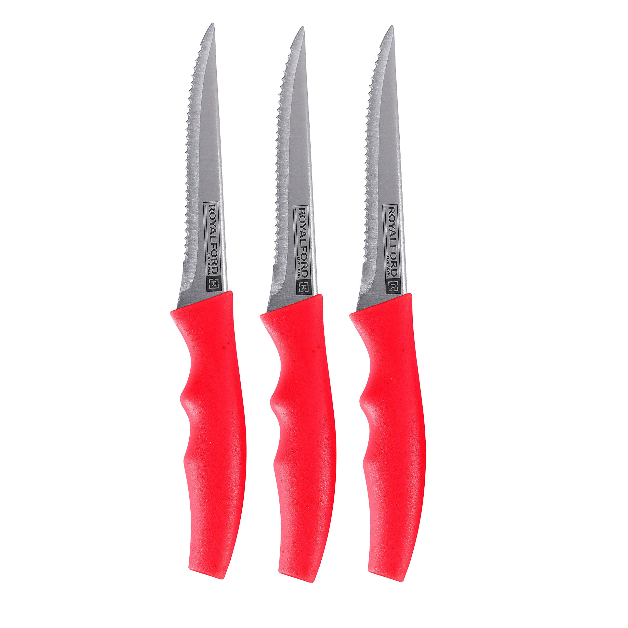 Royalford RF9947Rd 3Pc Steak Knife Set - Stainless Steel Fruit Knife Set Razor Sharp Blades | Ultra Sharp Cooking Knives, PeRFect For Carving & Chopping | Best Kitchen Gift For Cooking Lovers & Chefs