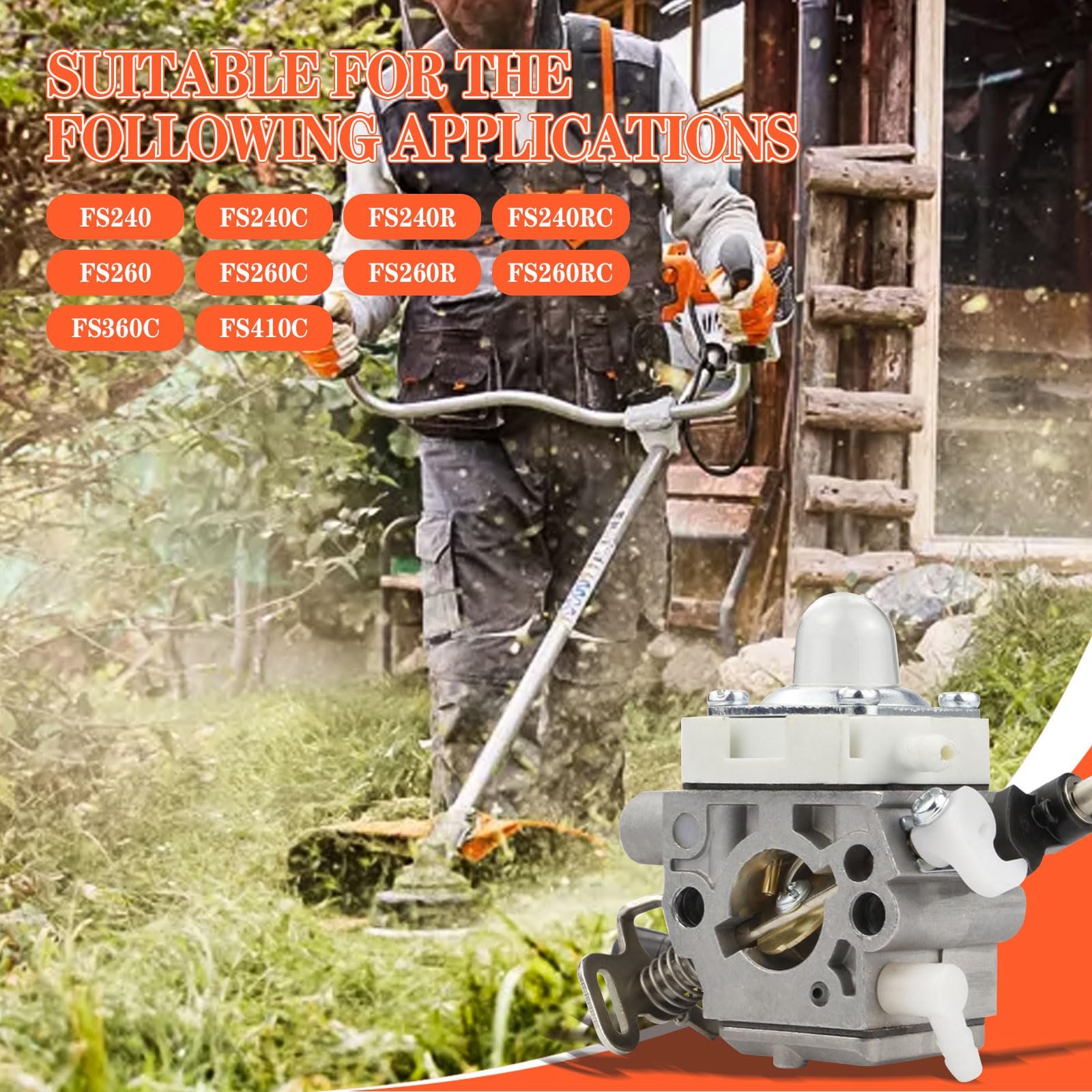 Mikatesi Kit De Carburateur 4147-120-0625 FS240 Pour Débroussailleuse Stihl FS240R FS240RC FS260 FS260R FS260RC FS340 FS360 FS410 Remplace 4147 120 0625 41471200625 5 Avec 41 Kit De Filtre à Air 47