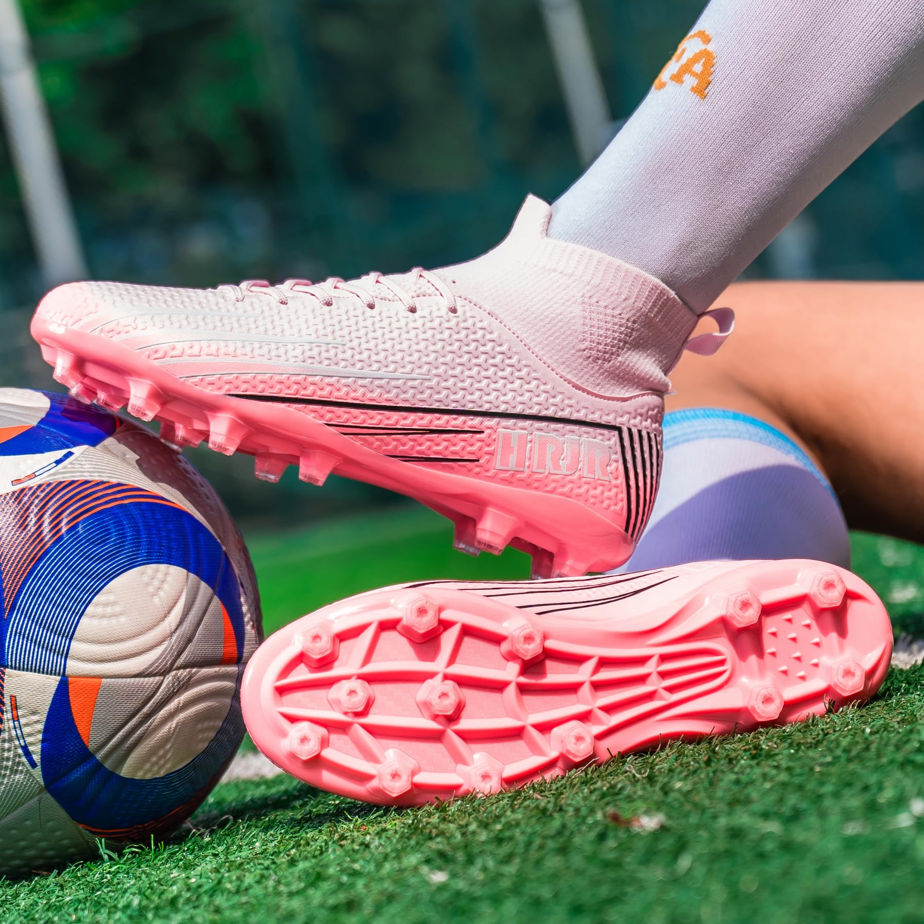 Men's Soccer Cleats Football Cleats for Unisex-Adult High-Top Spikes Shoes for Youth Lightweight Professional Training Turf Outdoor Athletic Sneaker Big Boys — view 2