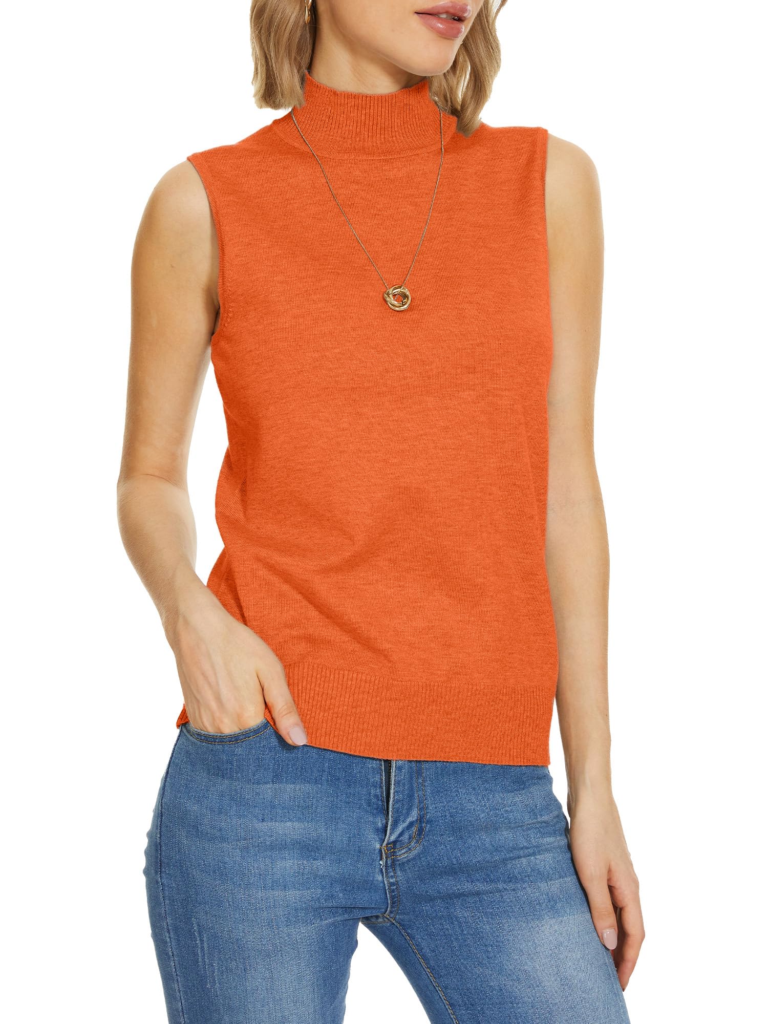 INKOFF Sleeveless Mock Neck Turtleneck Knit Tops Women Dressy Casual Sweater Vest Business Work Tank