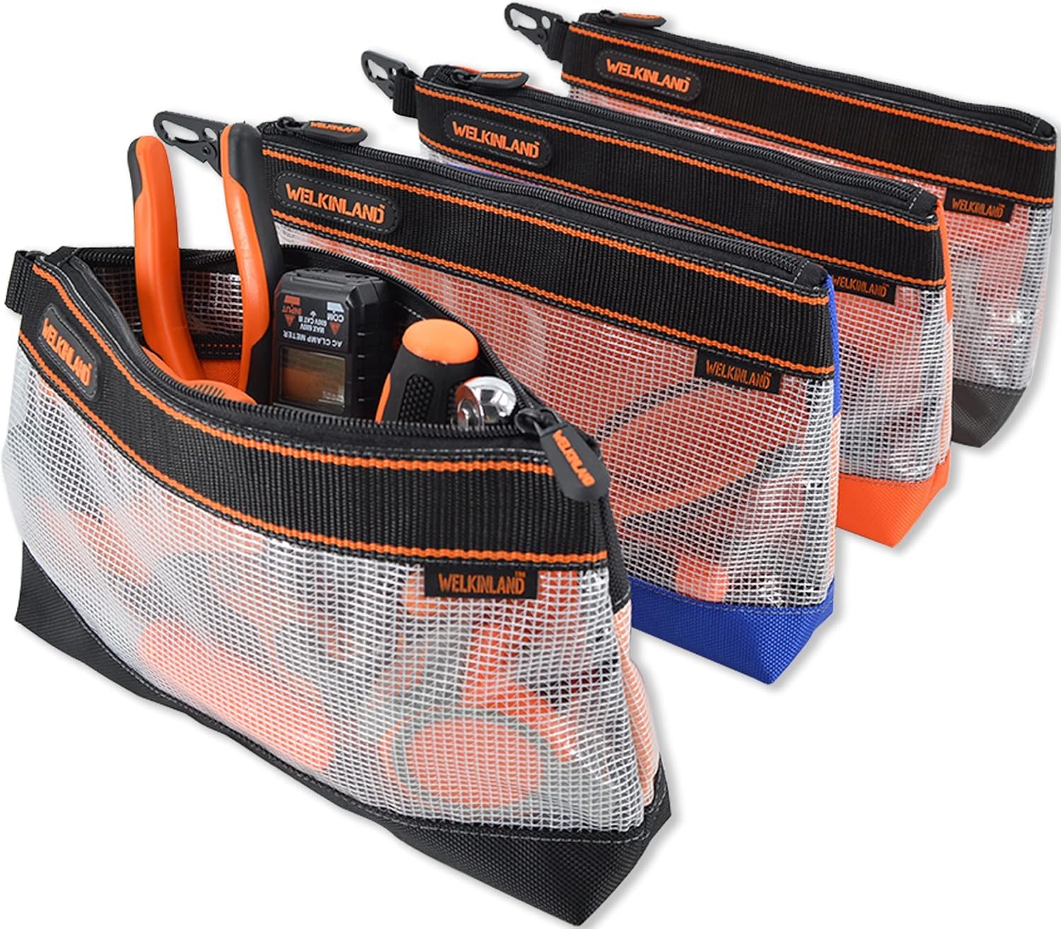 Lot de 4 pochettes transparentes à fermeture éclair de 33 cm, petit sac à outils, mini sac à outils