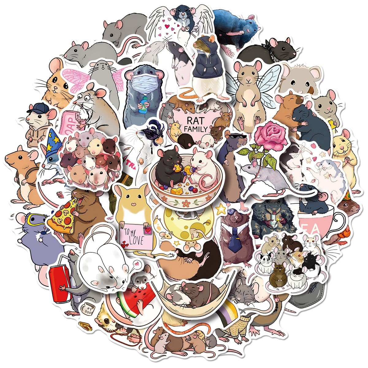 50 Pcs Mouse Stickers Laptop Car Scrapbook Phone Skateboard Suitcase Luggage Bike Rat Vinyl Waterproof Aesthetic Personalised Stickers for Adults