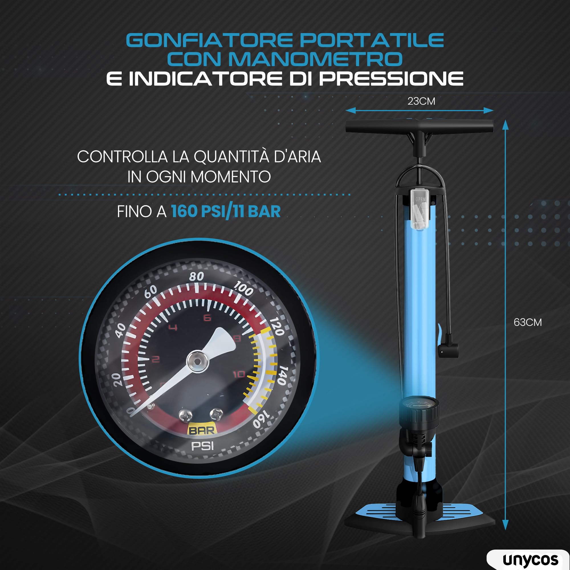 Pompa Con Manometro 160 Psi Pompa Bici SILCA Pista Plus - Alta Pressione 160 PSI, Manometro 2.5", Doppia Valvola Presta/Schrader Bomboletta Co2 Bici