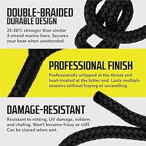 DC Cargo Mall Boat Dock Lines (4 Pack) 1/2 X 15' Double Braided Boat Ropes for Docking with 12" Eyelet. Marine Grade Nylon Material & Damage Resistant Line Fibers for Secure Docking