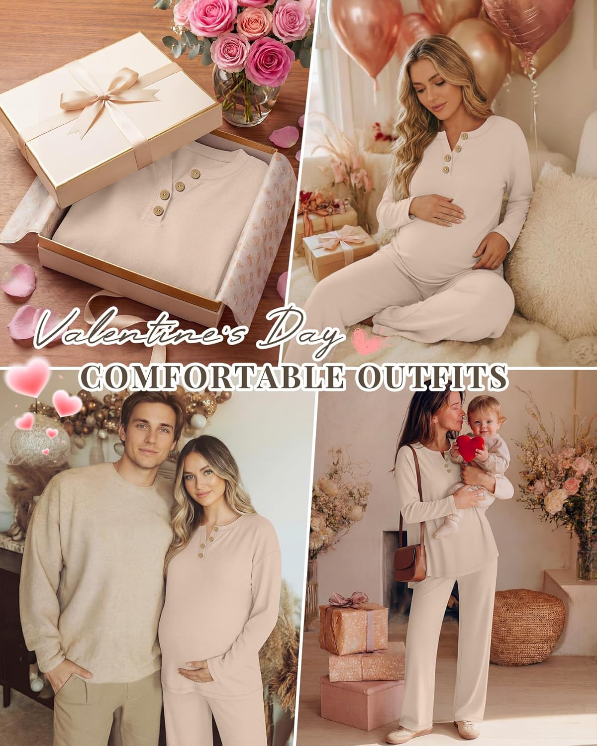 2 Piece Thermal Maternity Lounge Set Postpartum Pregnancy Fleece Loungewear Long Sleeve Top and Wide Leg Pant - Image 5