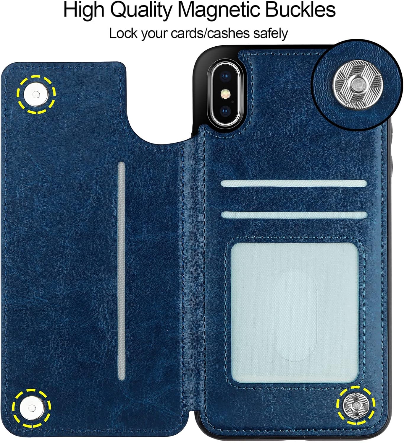 HianDier Wallet Case for iPhone Xs MAX, Slim Protective Case with Credit Card Slot Holder Flip Folio Soft PU Leather Magnetic Closure Cover Case Compatible with iPhone Xs MAX 6.5 Inches, Blue