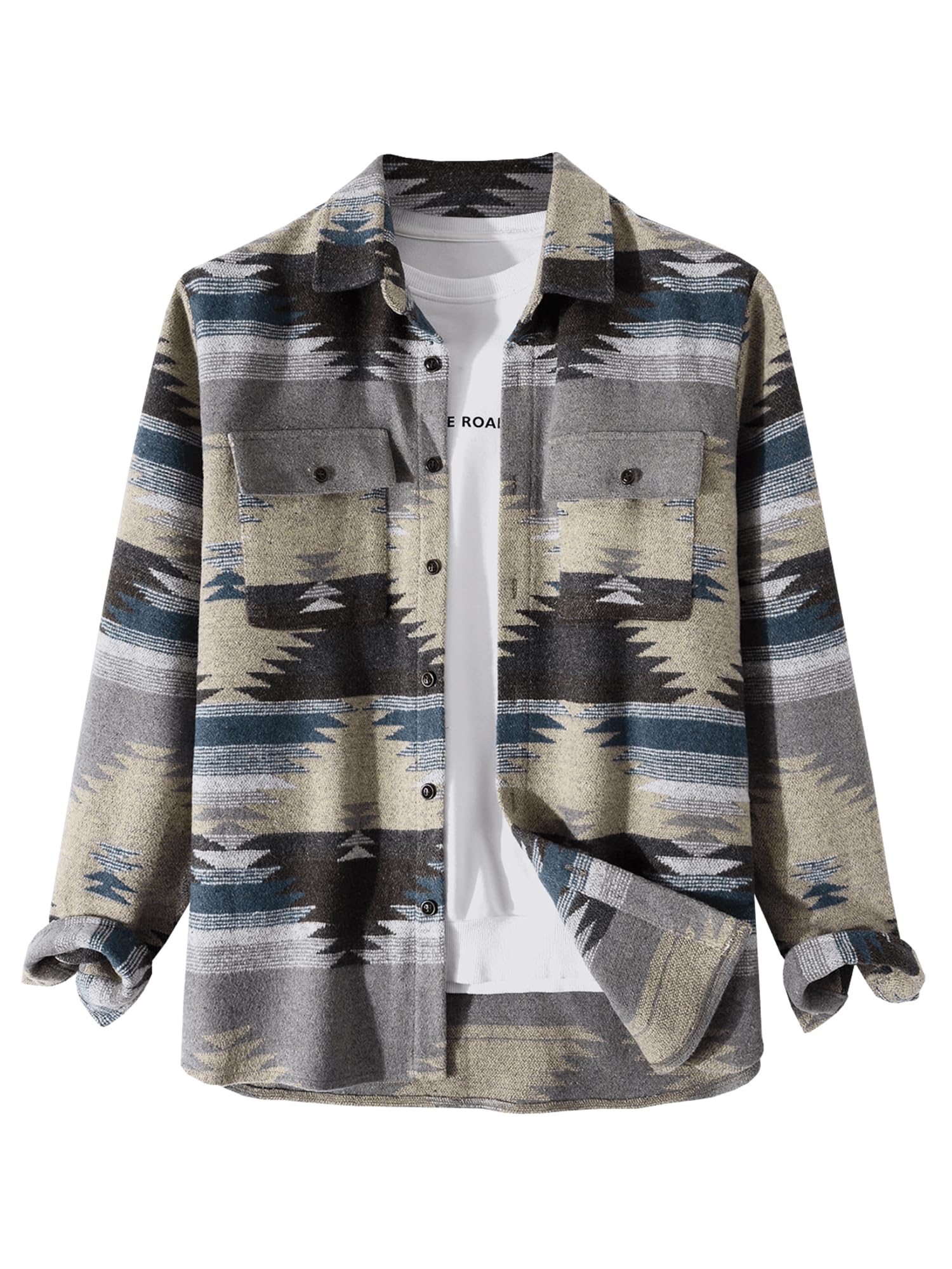ZAFUL Unisex Plaid Flannel Shirt Jacket Button Down Long Sleeve Pocket Coat Outwear