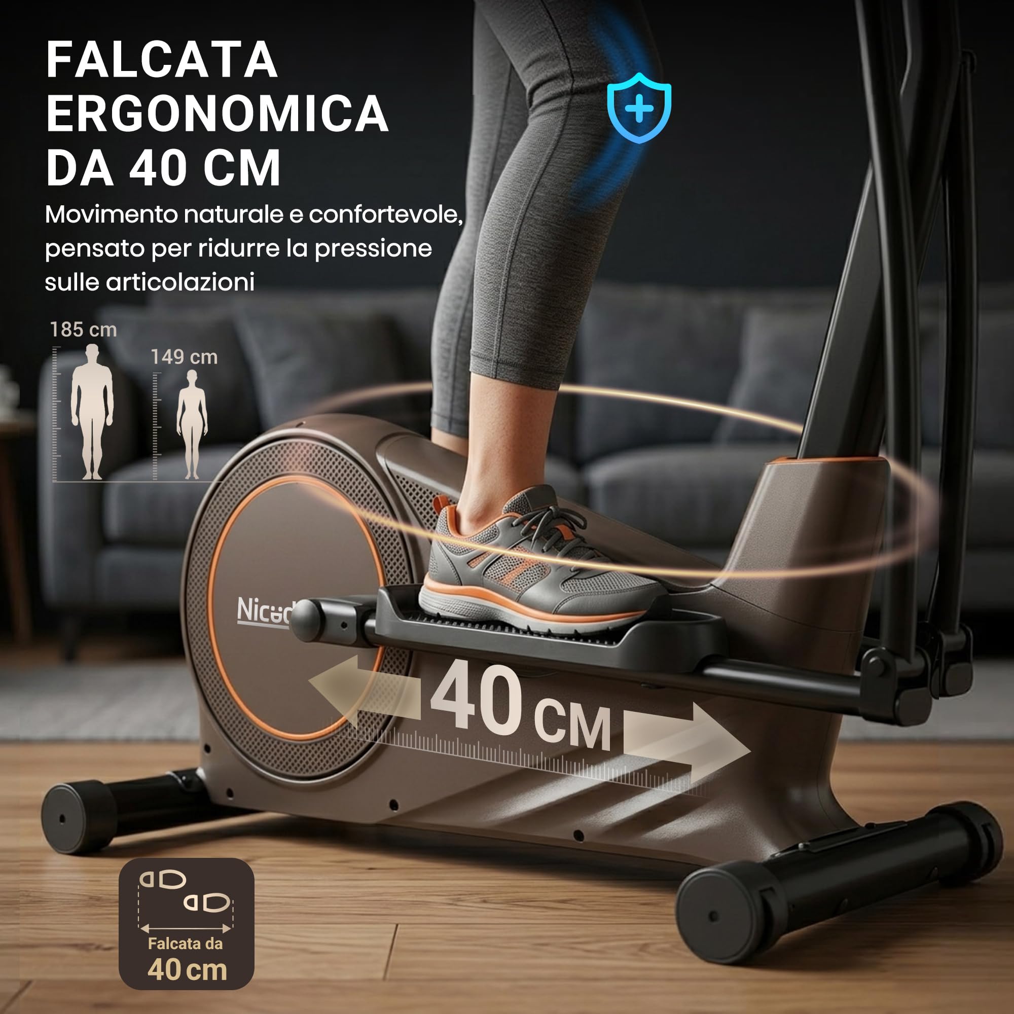 Niceday Ellittica Magnetica per Casa | 16 livelli magnetici e volano da 8 kg per un cardio fluido e a basso impatto, ideale per appartamenti e famiglie.