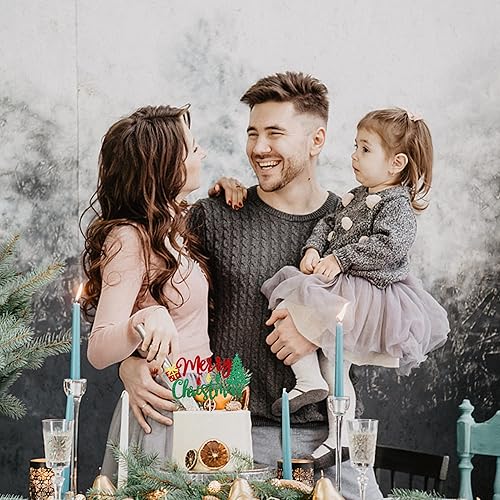 Vista 70 de Rsstarxi 1 paquete de decoración de pastel de Navidad con purpurina verde y rojo hojas de acebo y bayas, sombrero de Papá Noel, barba, decoración