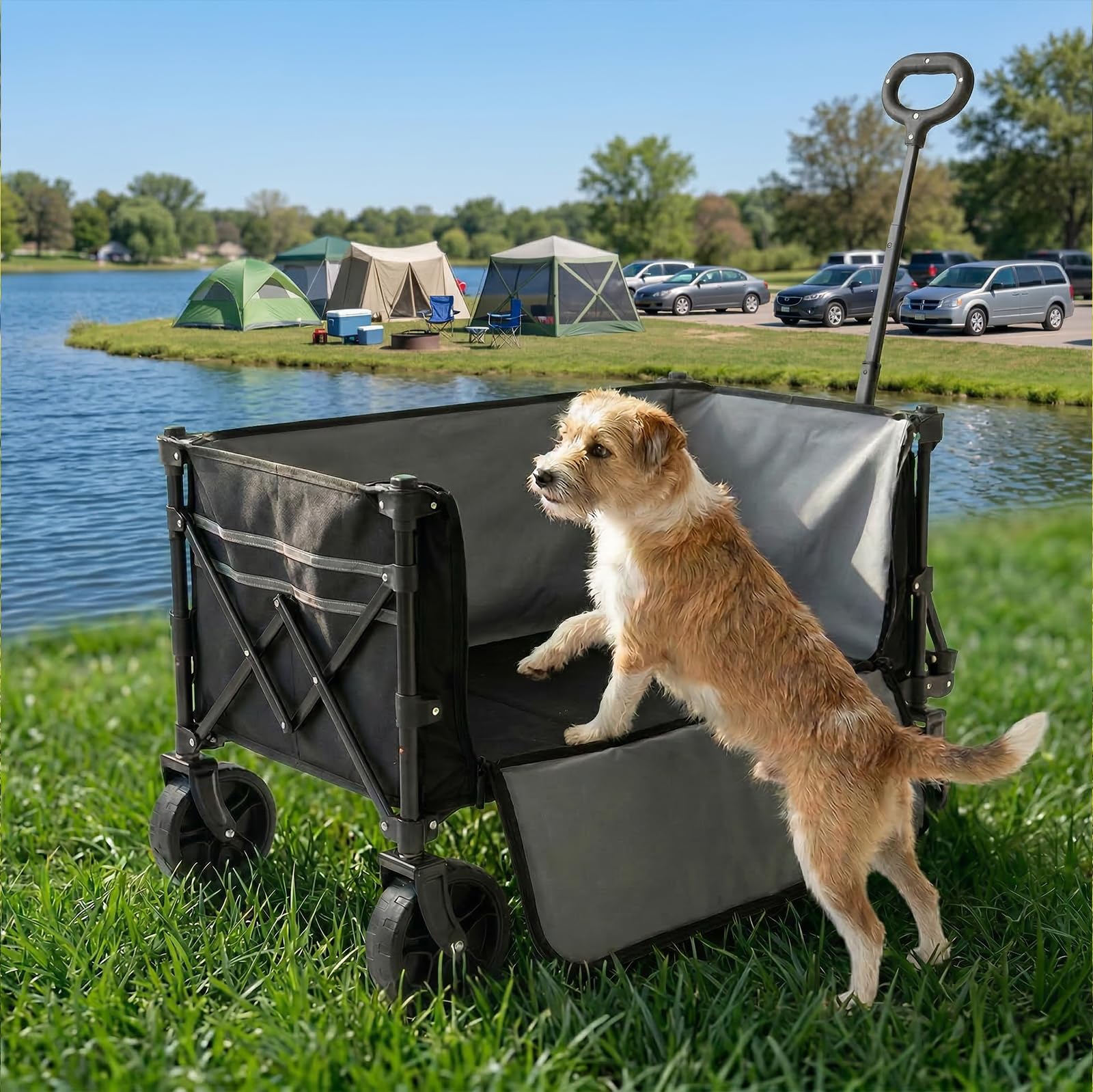 Overmont Carrello Pieghevole 3 in 1-120 L Grande Capacità, Portata fino a 100 kg - Carrello con Ruote Tutto Terreno, Leggero e Compatto - per Campeggio, Spiaggia, Giardino, Shopping e Sport