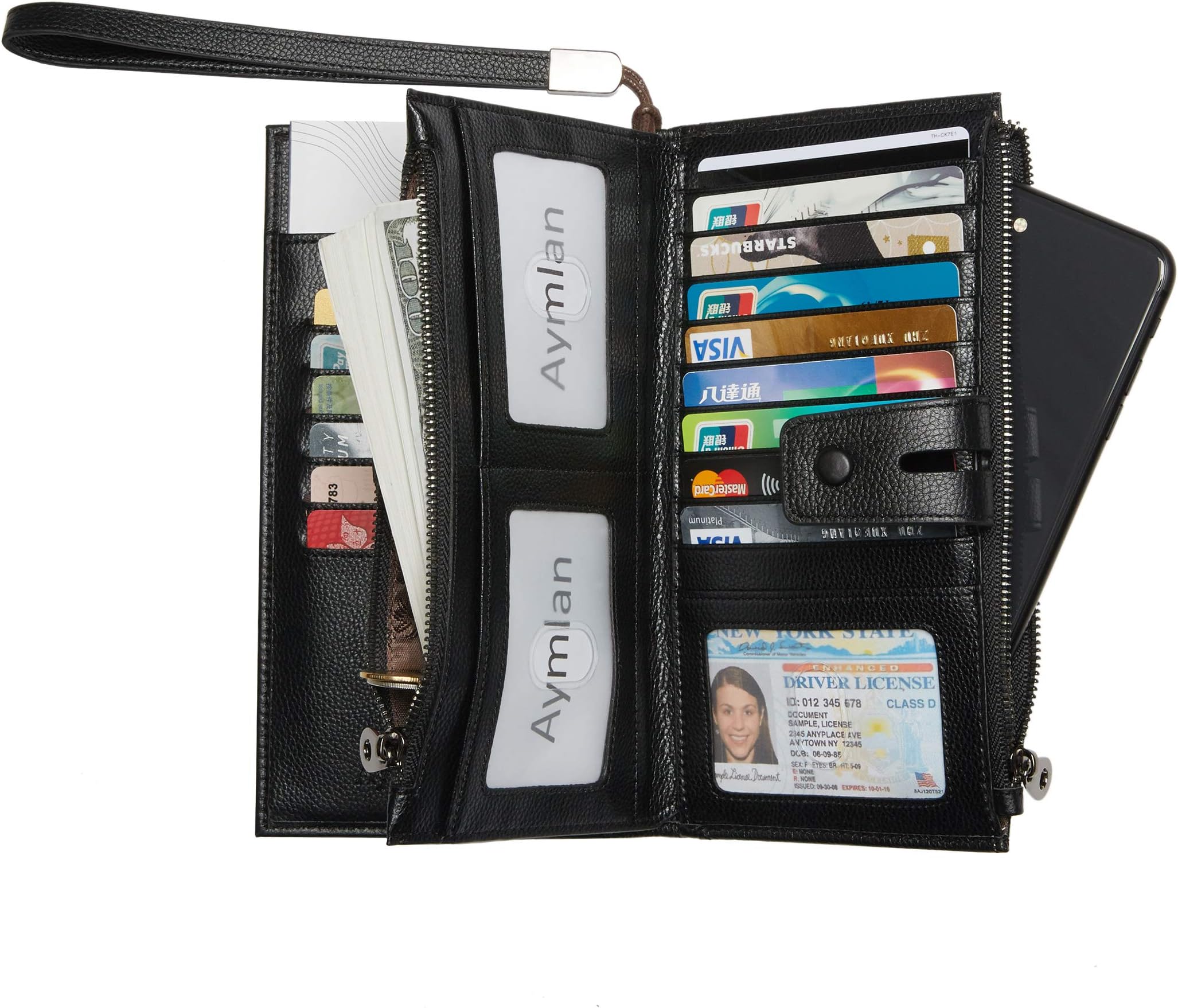 Women's Big Fat Rfid Blocking Genuine Leather Clutch Wristlet Wallet Large Capacity Credit Card Holder Organizer With Zipper Pocket