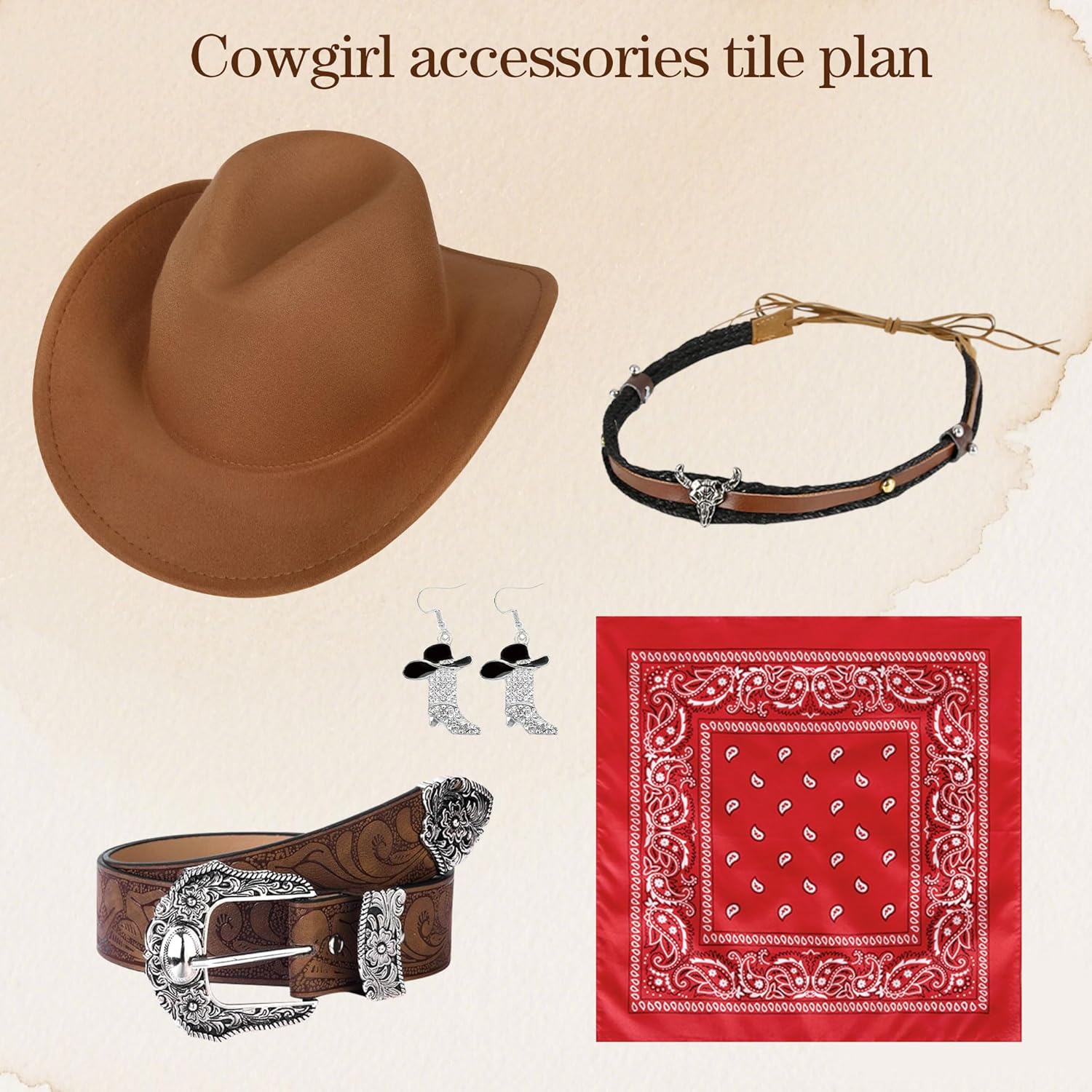 Western Outfits for Women Cowgirl Costume Women Fringe Vest Sleeveless with Cowboy Hat Earring Bandana Belts Accessories - Image 6