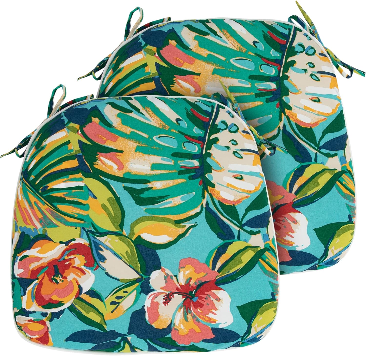 FUNHOME 17"x16"x2" Outdoor Chair Cushions Set of 2, Water Resistant Patio Chair Pads with Ties, Seat Cushions for Home Garden Furniture Decoration-Rosario Flower Leaf