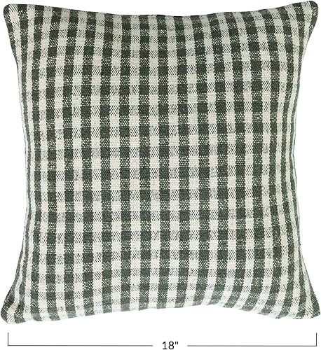 Miniatura 3 de Creative Co-Op Fundas de almohada tejidas de mezcla de algodón reciclado, guingán, verde y blanco, 18 pulgadas de largo x 18 pulgadas de ancho x 1