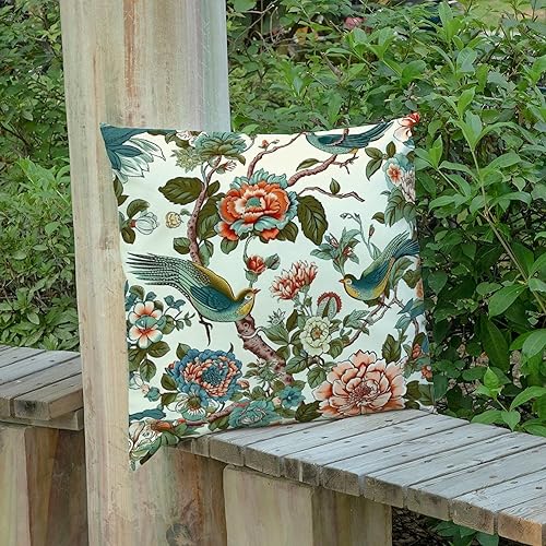 Miniatura 3 de Juego de 2 fundas de almohada impermeables con diseño de pájaro en peonía y árbol de peonía, diseño de flores de coral, para exteriores, estilo