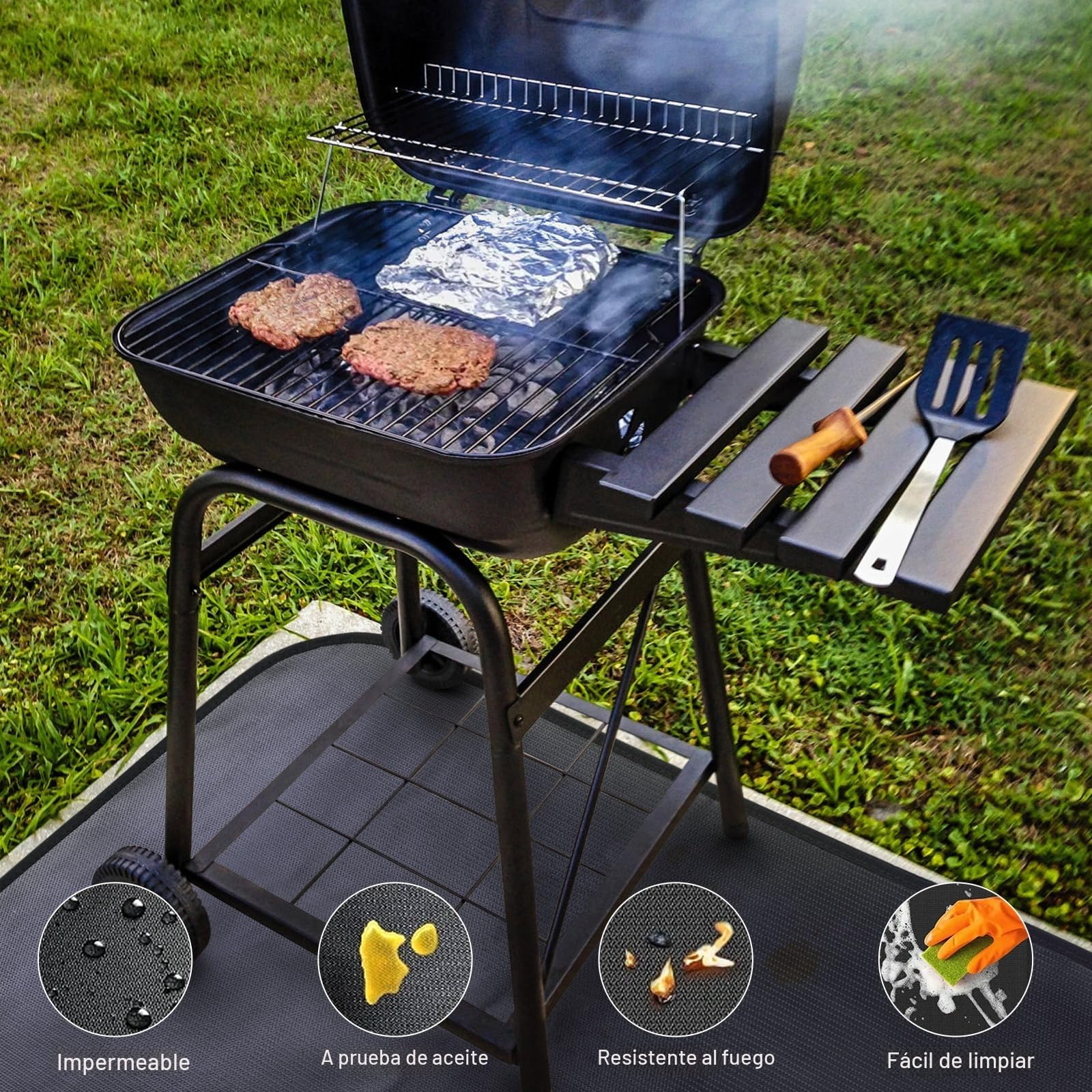 Tapete para debajo de la parrilla de 40 x 24 pulgadas para parrilla al aire libre, tapete ignífugo de 3 capas resistente al calor, tapete de protección de césped, protector de barbacoa impermeable a