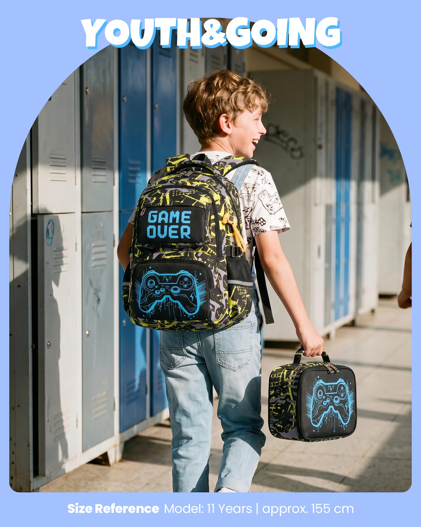 Amythe Zaino Scuola Ragazzi 8 a 12 anni Luminoso 3 Pezzi Set Leggero, Gelb | Impermeabile 3 Pezzi Riflettente moderno Giallo Daypack Multitasche Capiente Resistente per Scuola Viaggio Escursione