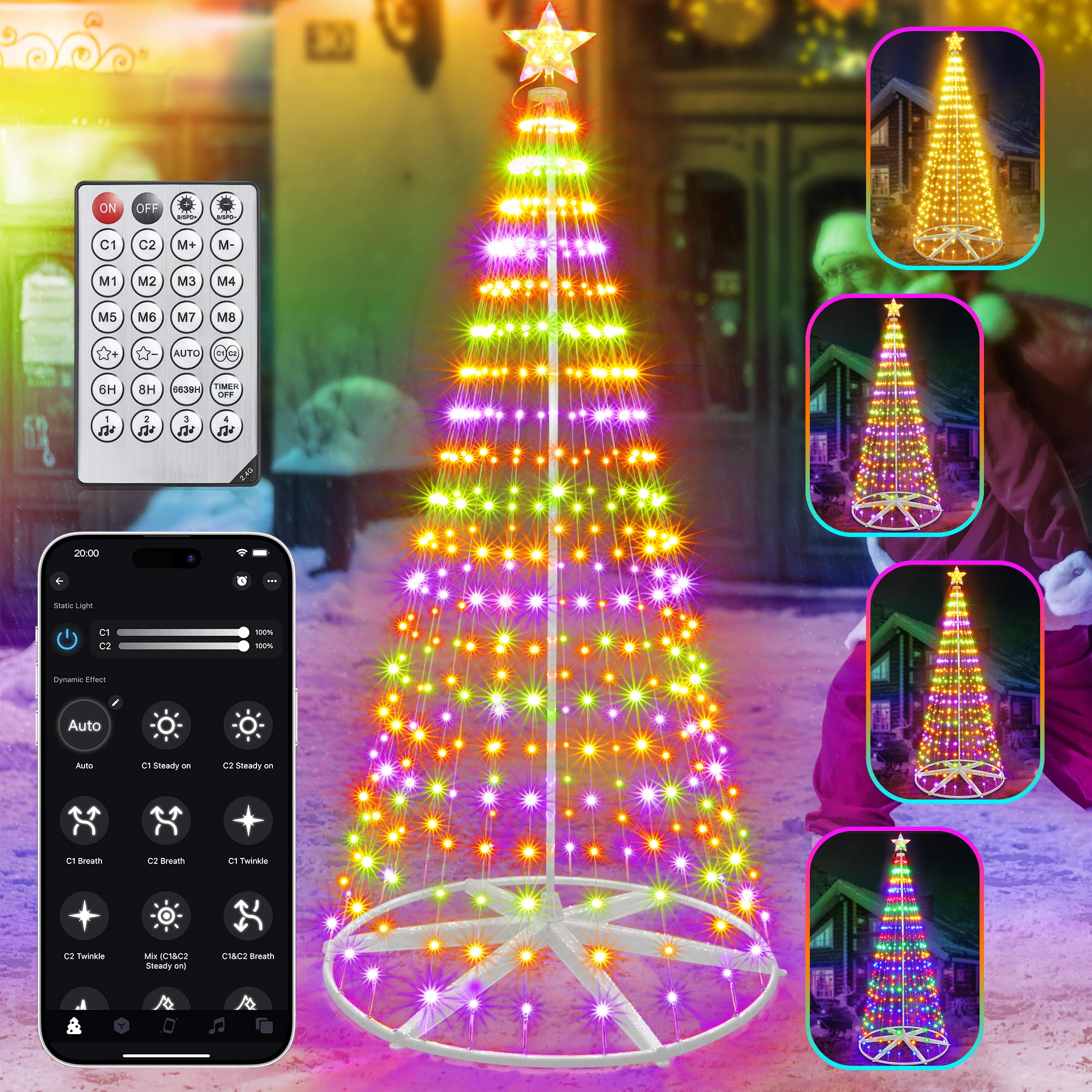 Music Sync Holiday Lights 4ft Smart Christmas Cone Tree LED Light - APP ...