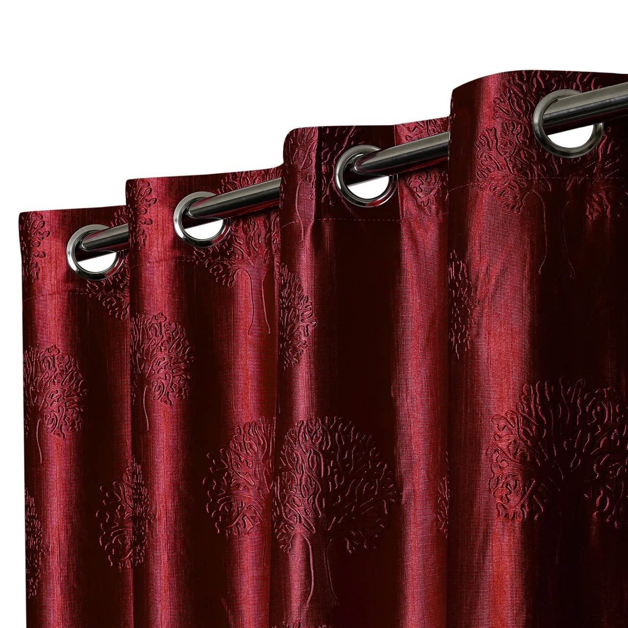 GRIHSHOBHA Polyester Tree Punch Window Plain Room Darkening Thermal Insulated Window Door Curtains Parde for Bedroom, Living Room, 6 Feet Long, Maroon, Set of 2