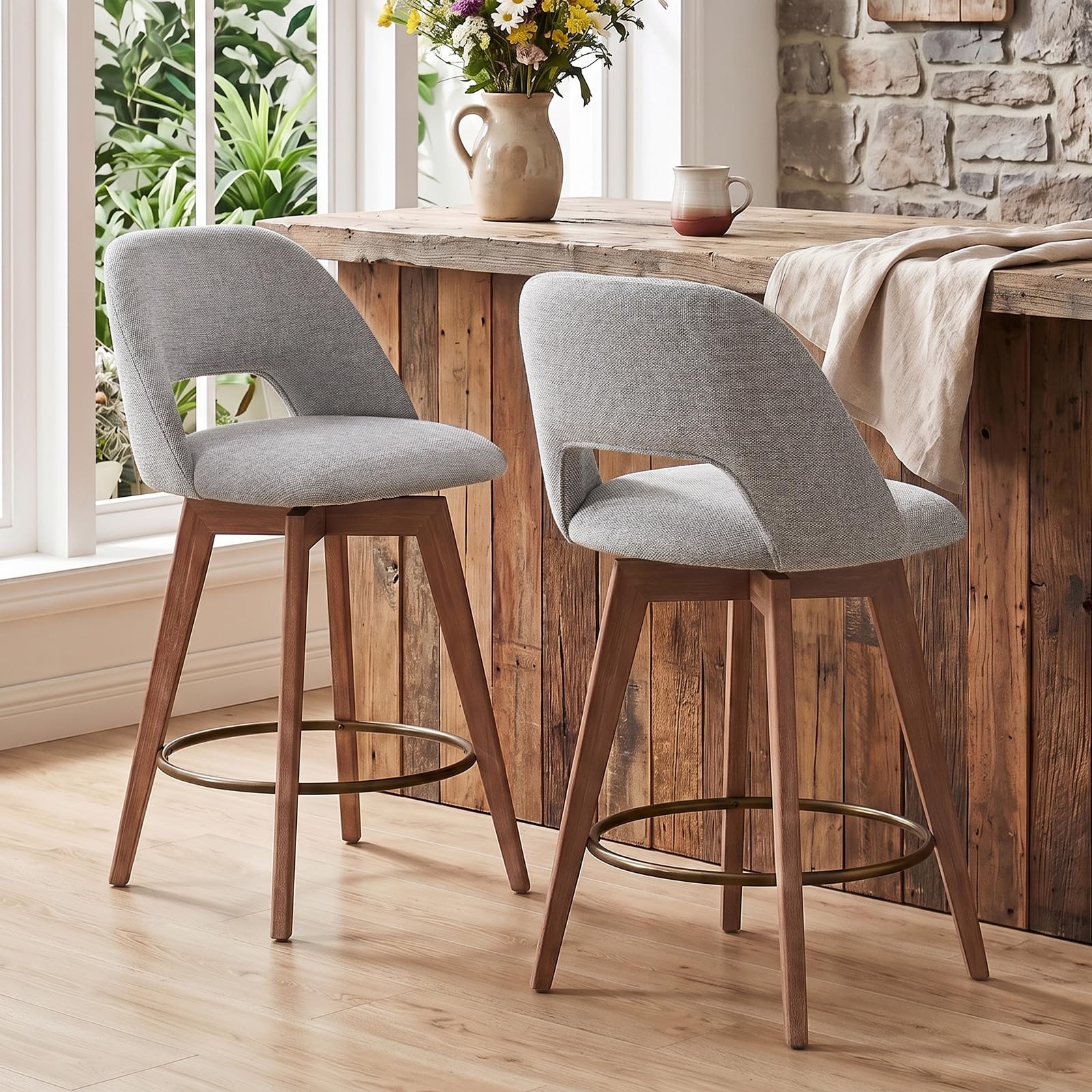 Zesthouse Swivel Bar Stools Set of 2, Wood Counter Height Chairs with Backs