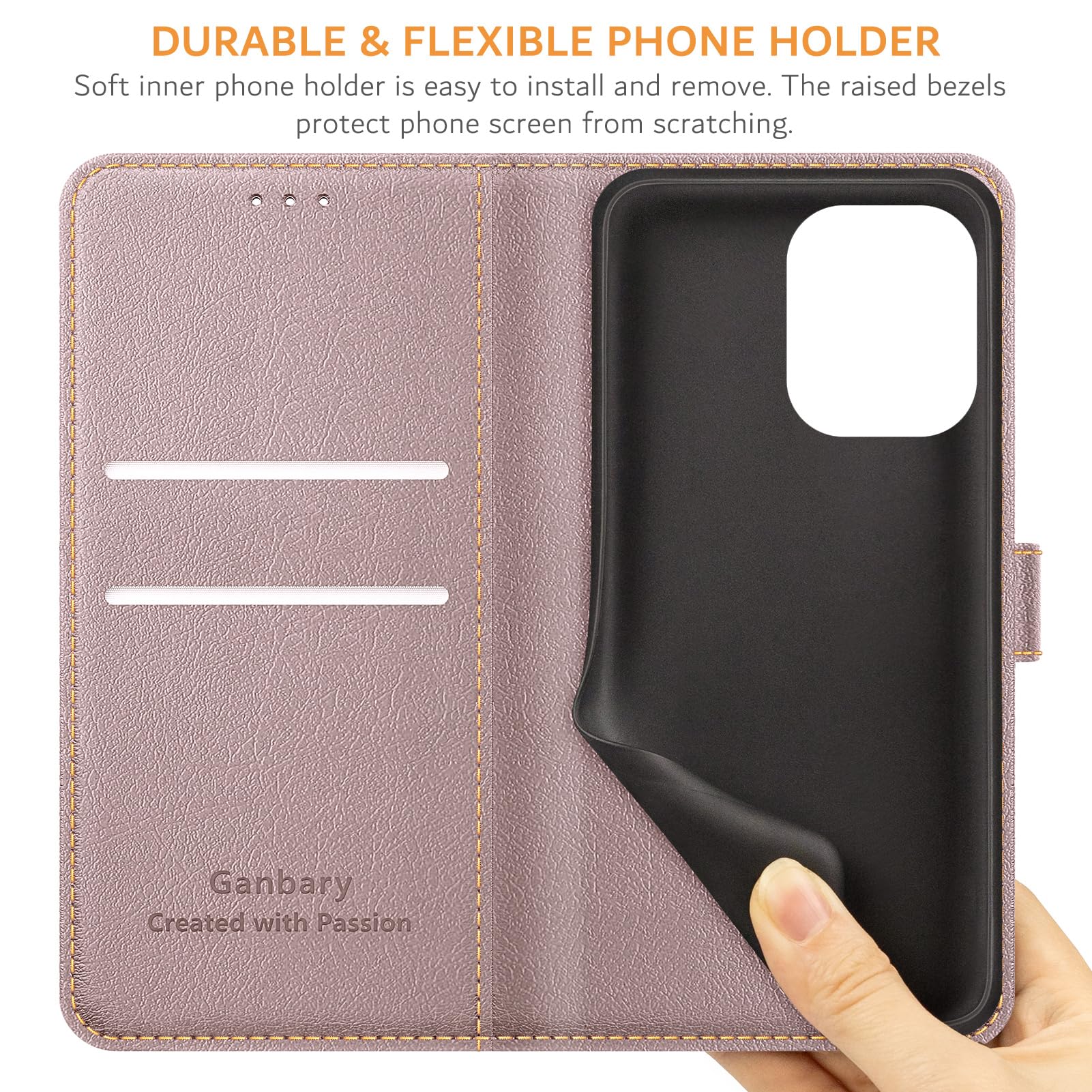 Ganbary Etui do Xiaomi Redmi 13C / Poco C65, [Etui ze skóry PU Premium] [Etui z klapką], etui ochronne do Redmi 13C / Poco C65 - różowe złoto