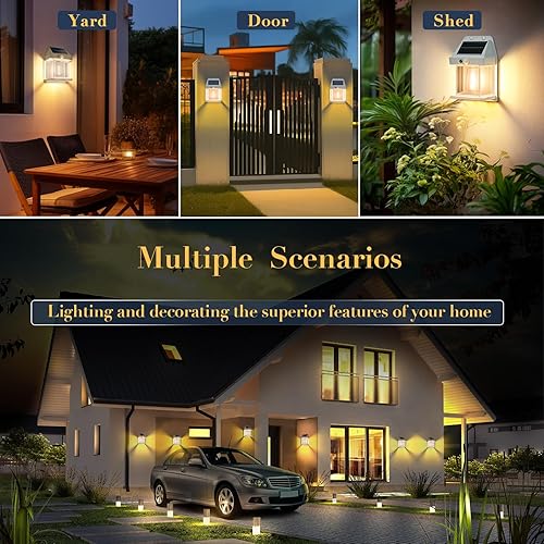 Miniatura 5 de Aplique de pared con energía solar para exteriores, del amanecer al anochecer, 8.2 pulgadas de alto, sensor de movimiento blanco, 3 modos de Blanco